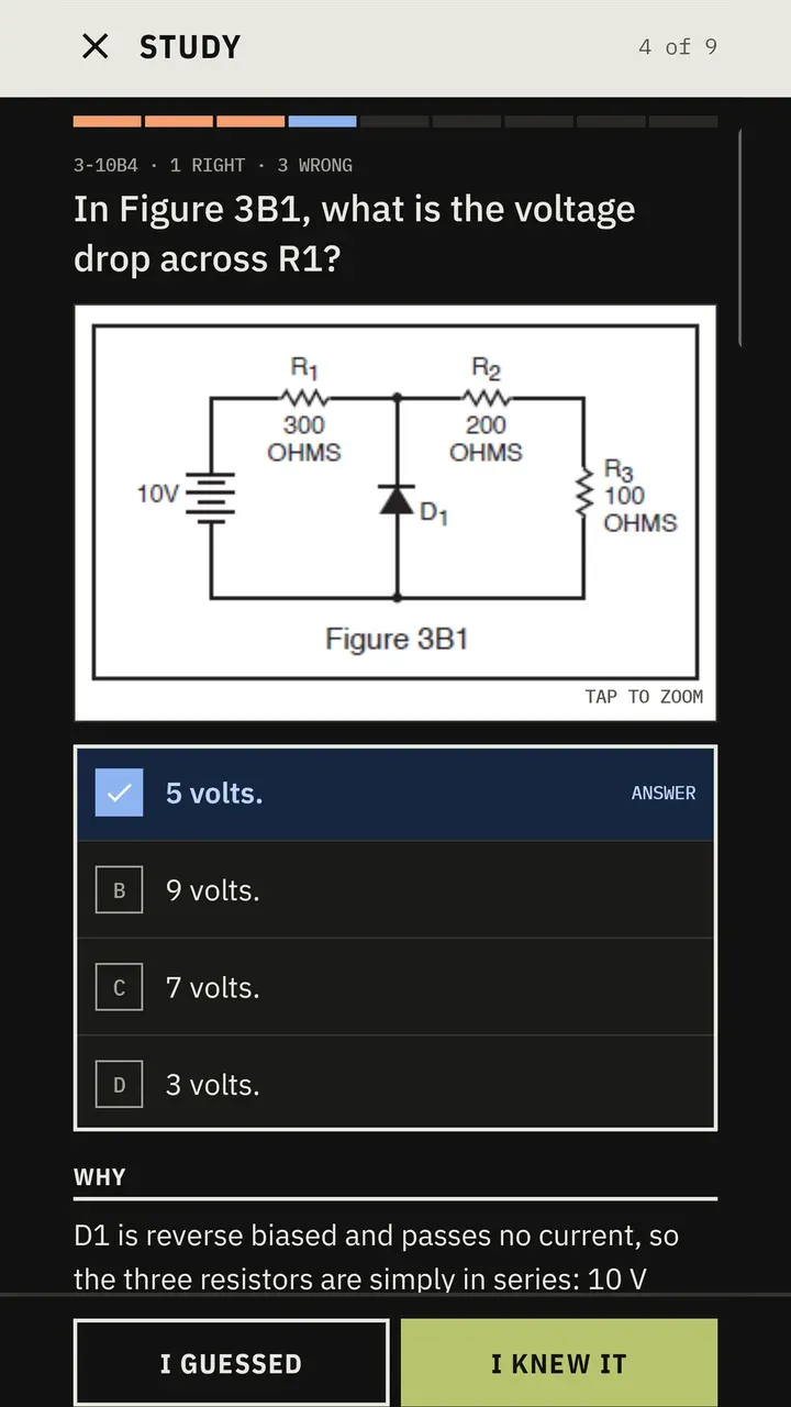 A circuit question using pool figure 3B1, answered, with the explanation below.