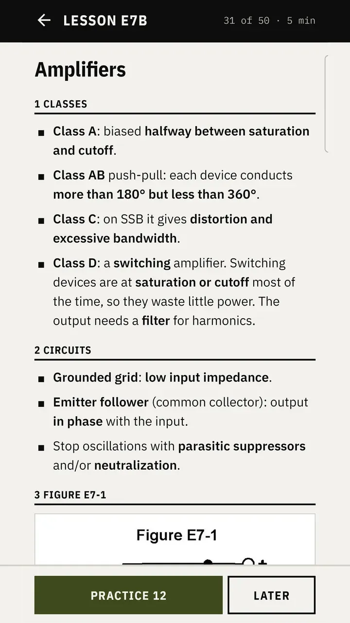 Lesson on amplifier classes and circuits with a figure from the pool.